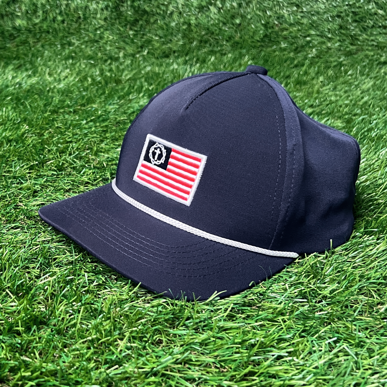Navy "Cross American Flag" Golf Rope Snapback - Child's Hat